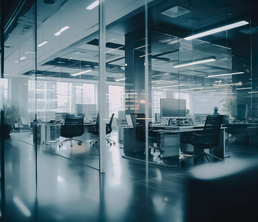 Imagem de um escritório moderno vazio